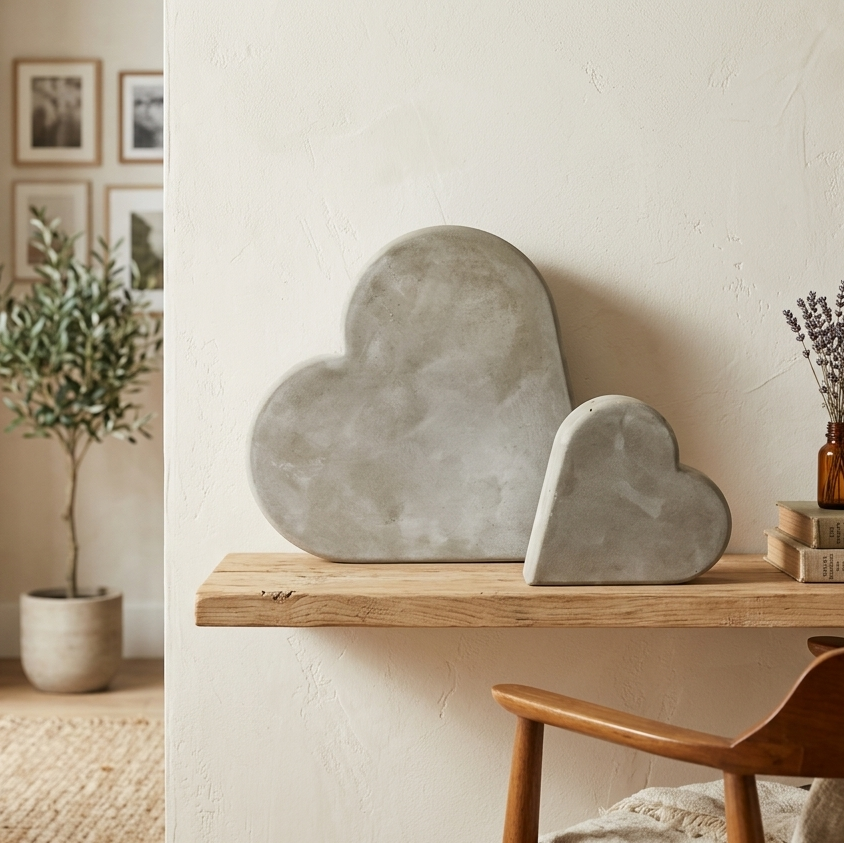 Beton Herzen auf einem Sideboard
