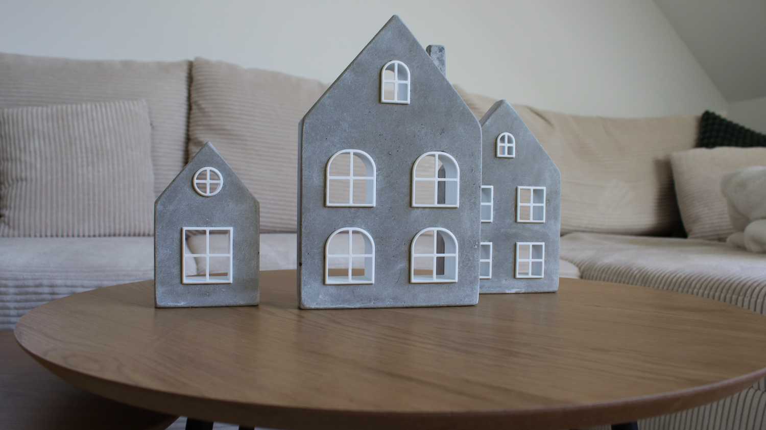 Beton Deko Häuser mit Fenstereinsatz