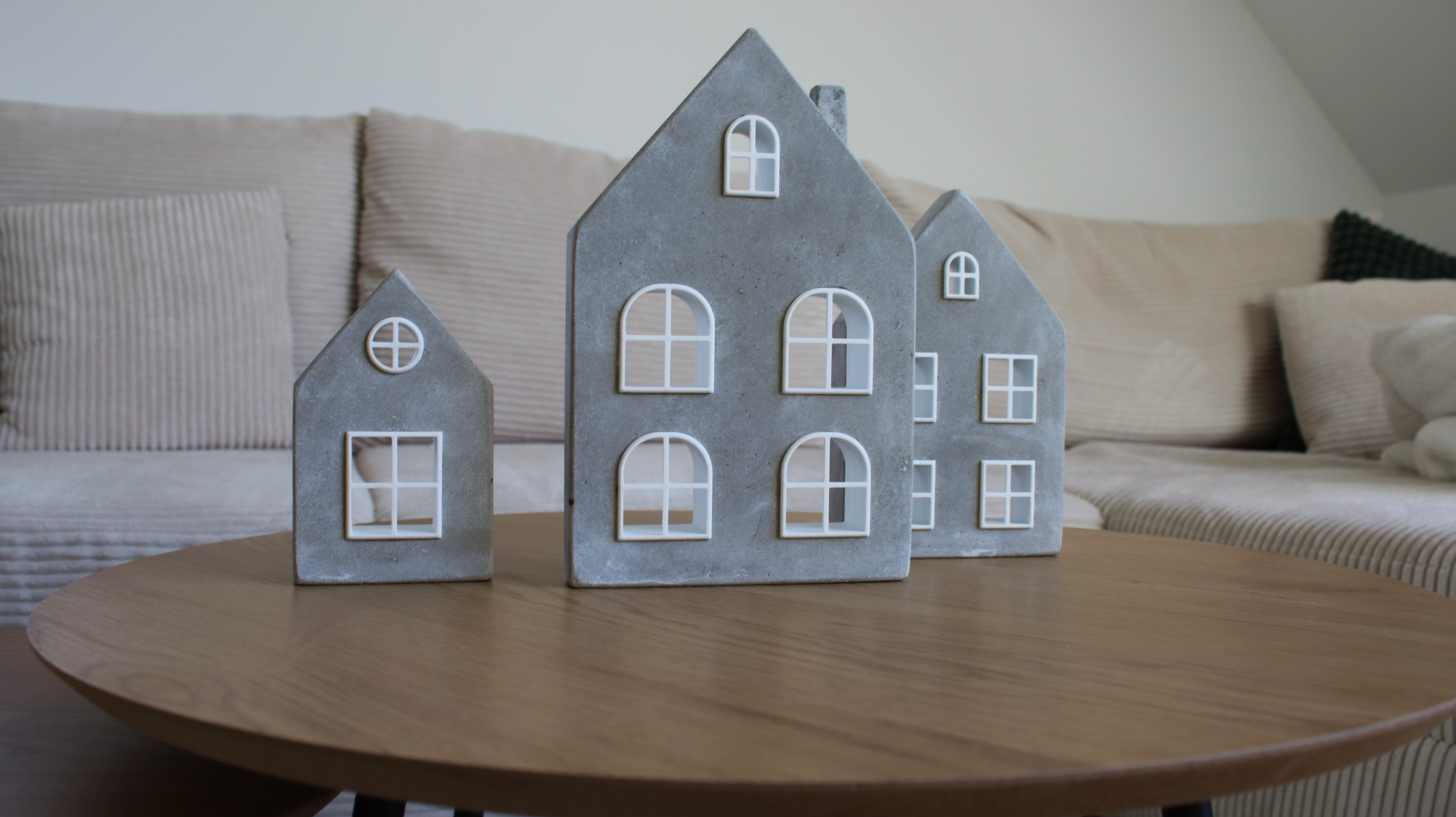 Beton Deko Häuser mit Fenstereinsatz